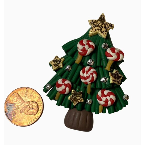 Christmas Tree Brooch Pin With Candy & Stars Design - Picture 3 of 10